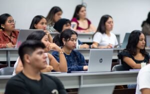 university students attending a lecture in piura